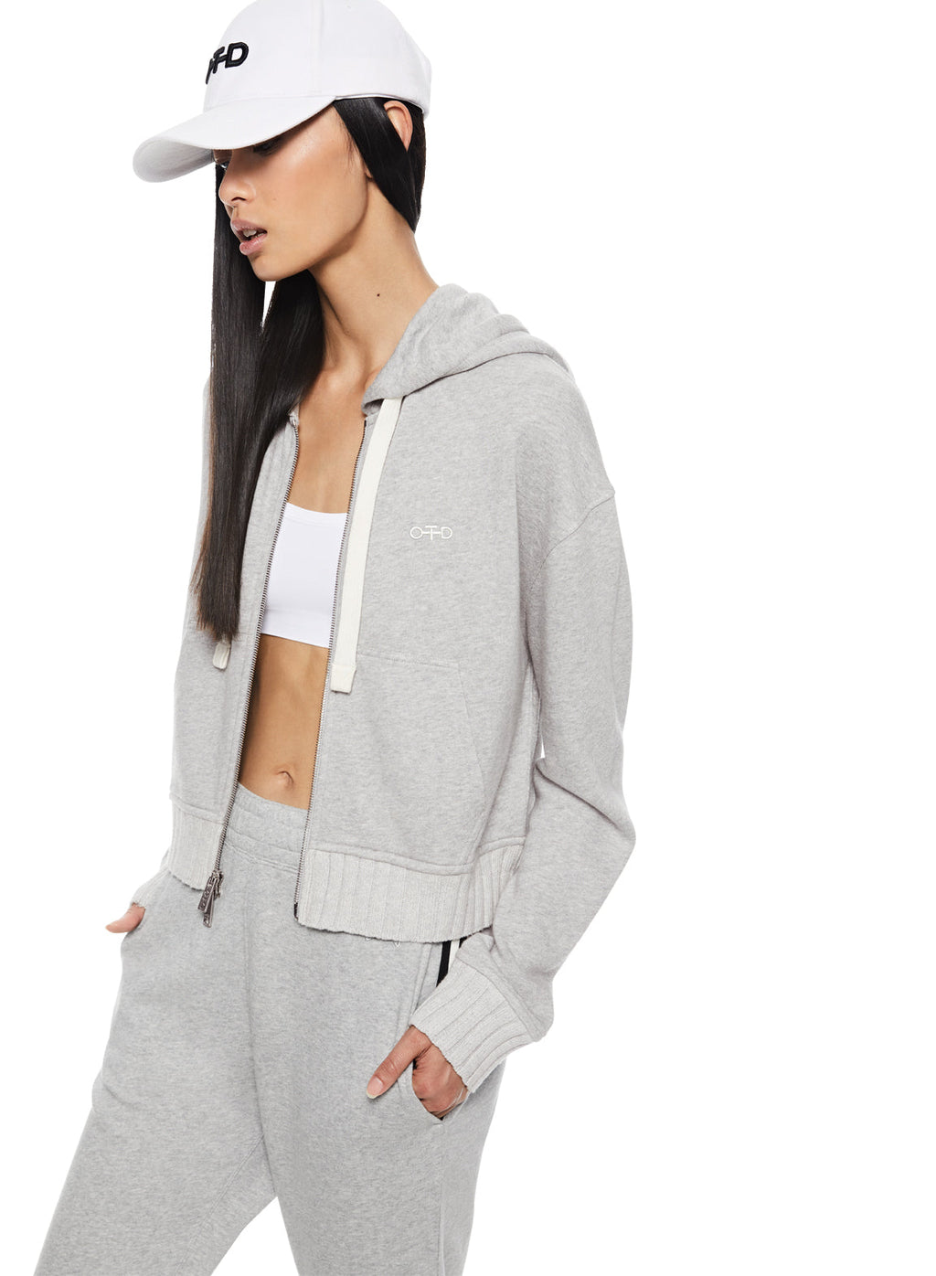 Cropped Zip Hoodie (Light Grey Heather)