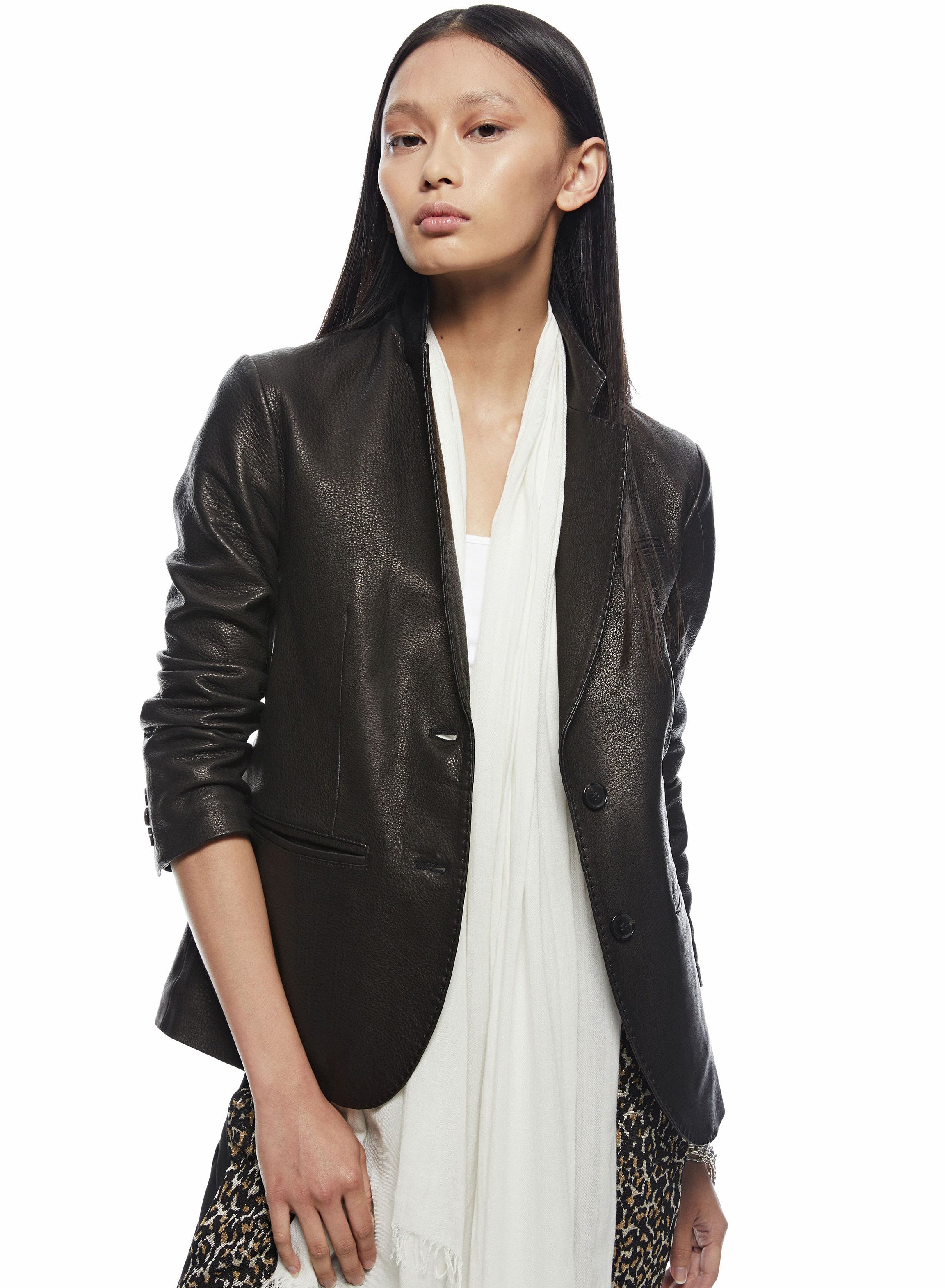 Cropped Sleeve Leather Blazer