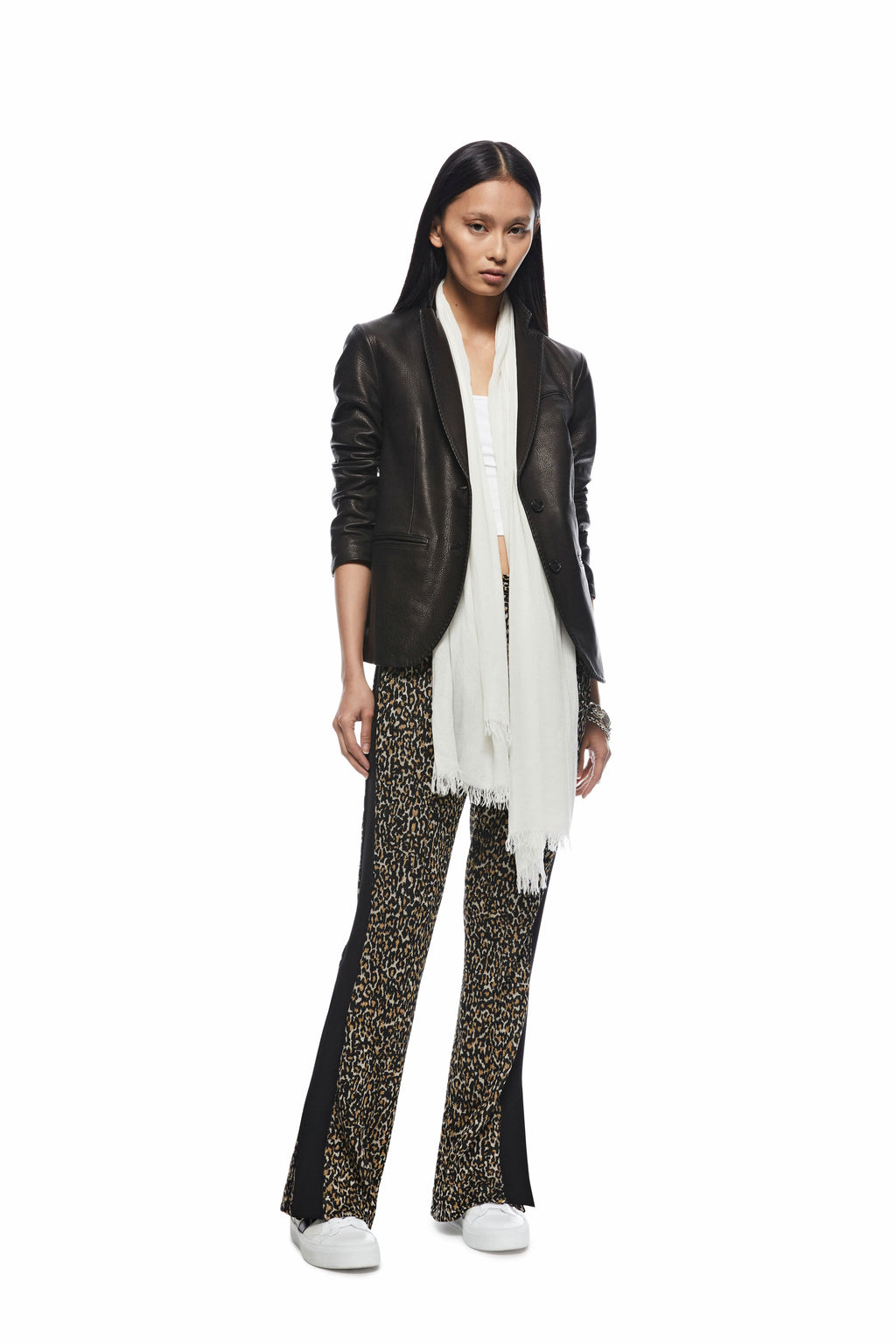 Cropped Sleeve Leather Blazer