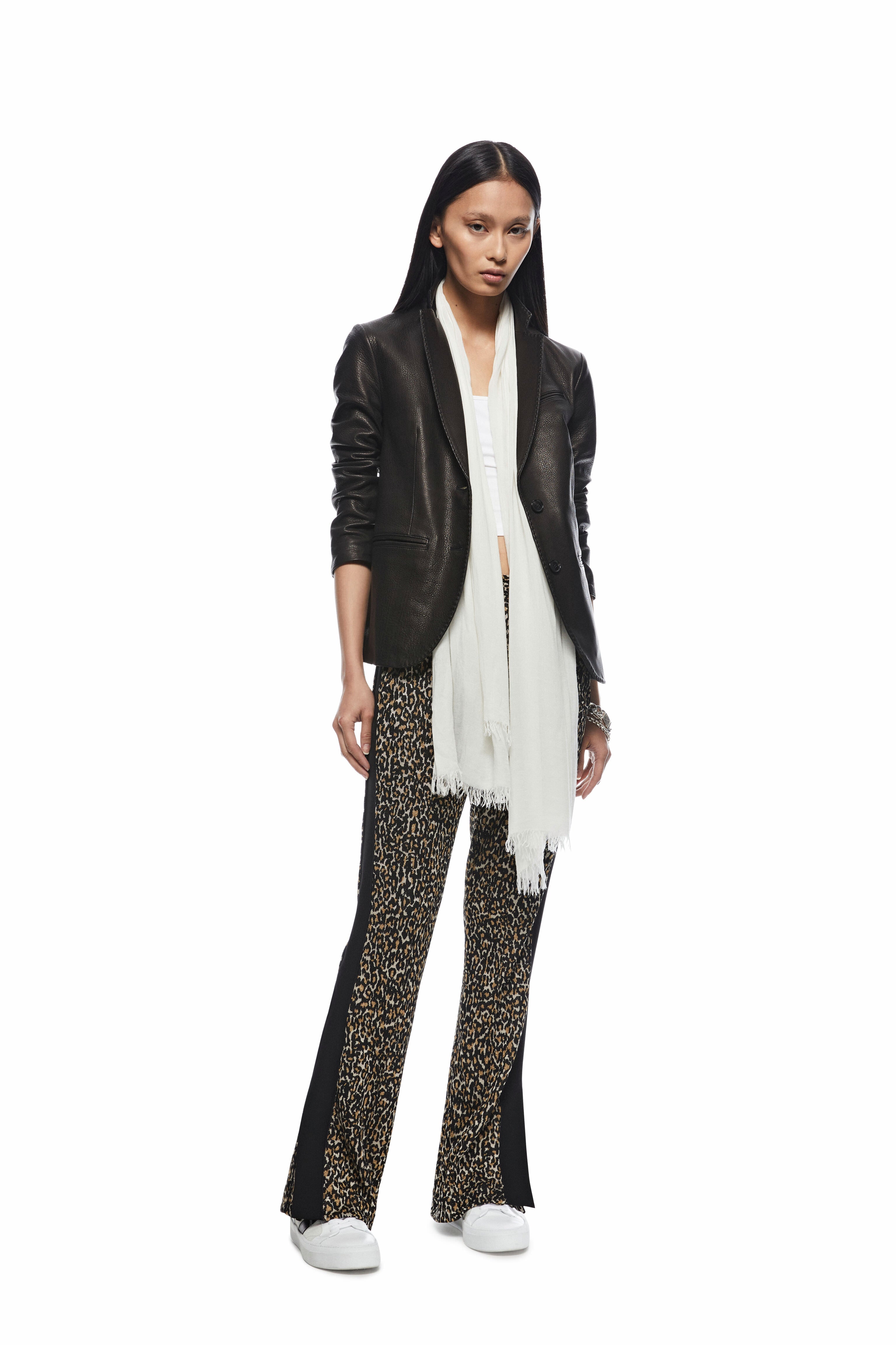 Cropped Sleeve Leather Blazer