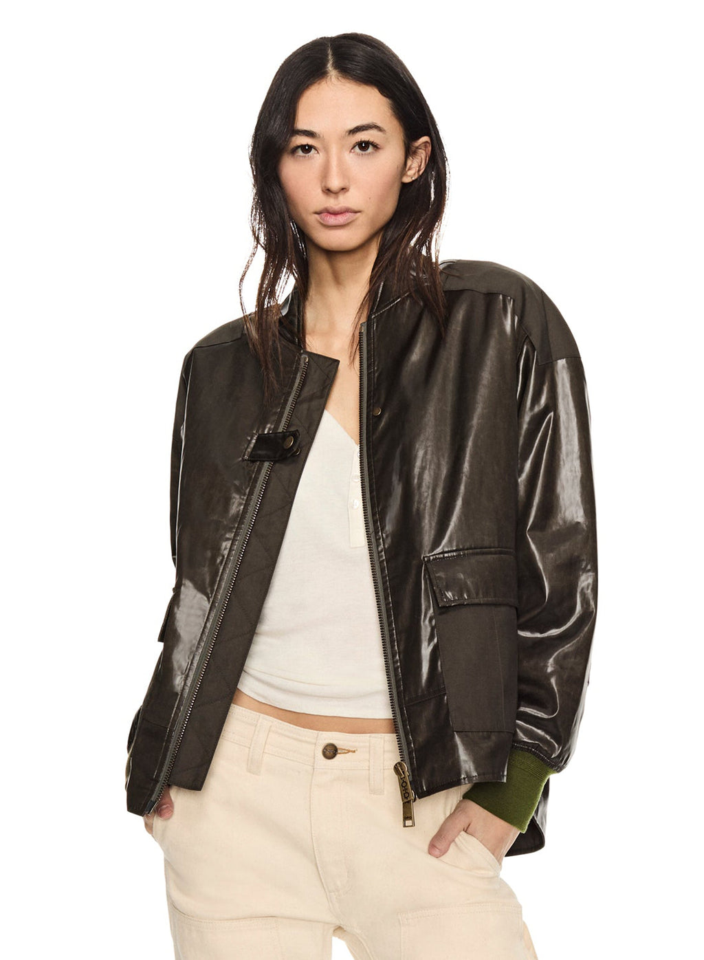 Coated Nylon Modern Bomber Jacket