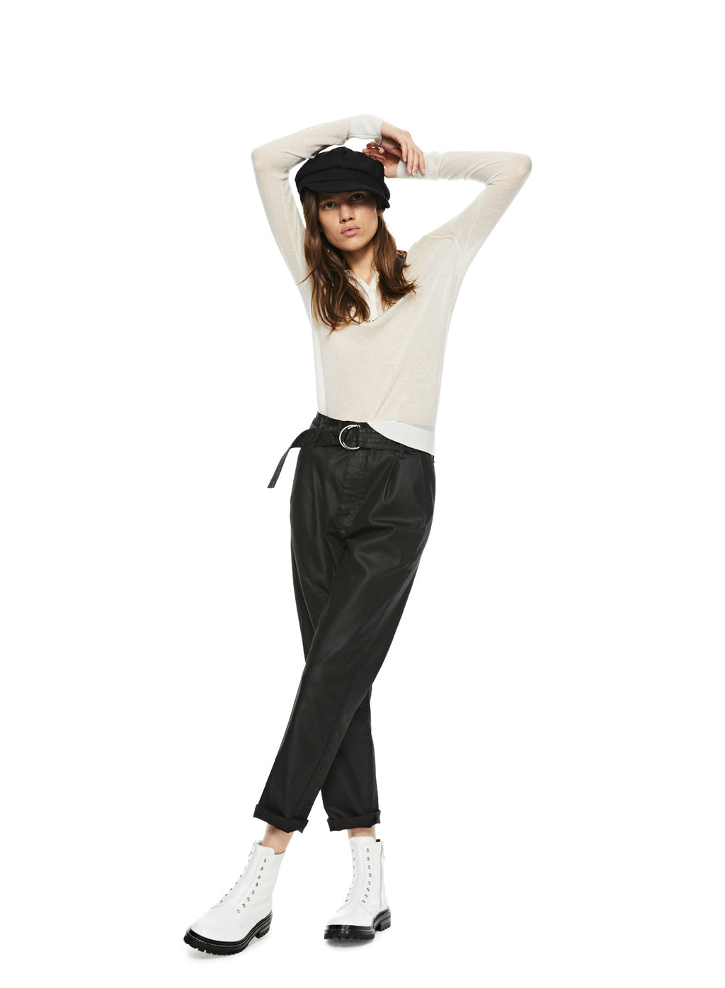 Pleated High Rise Tapered Pant