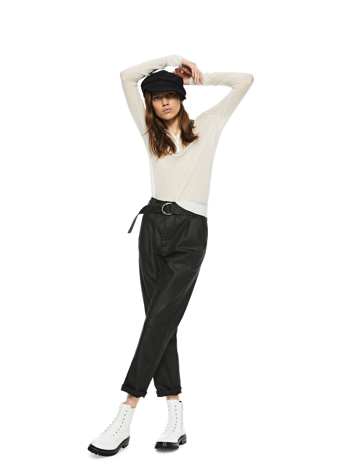 Pleated High Rise Tapered Pant