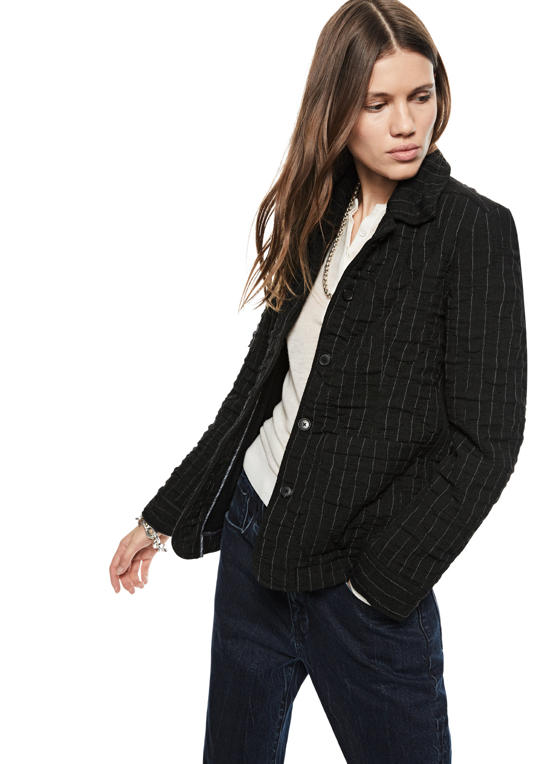 Pinstripe Crinkle Jacket