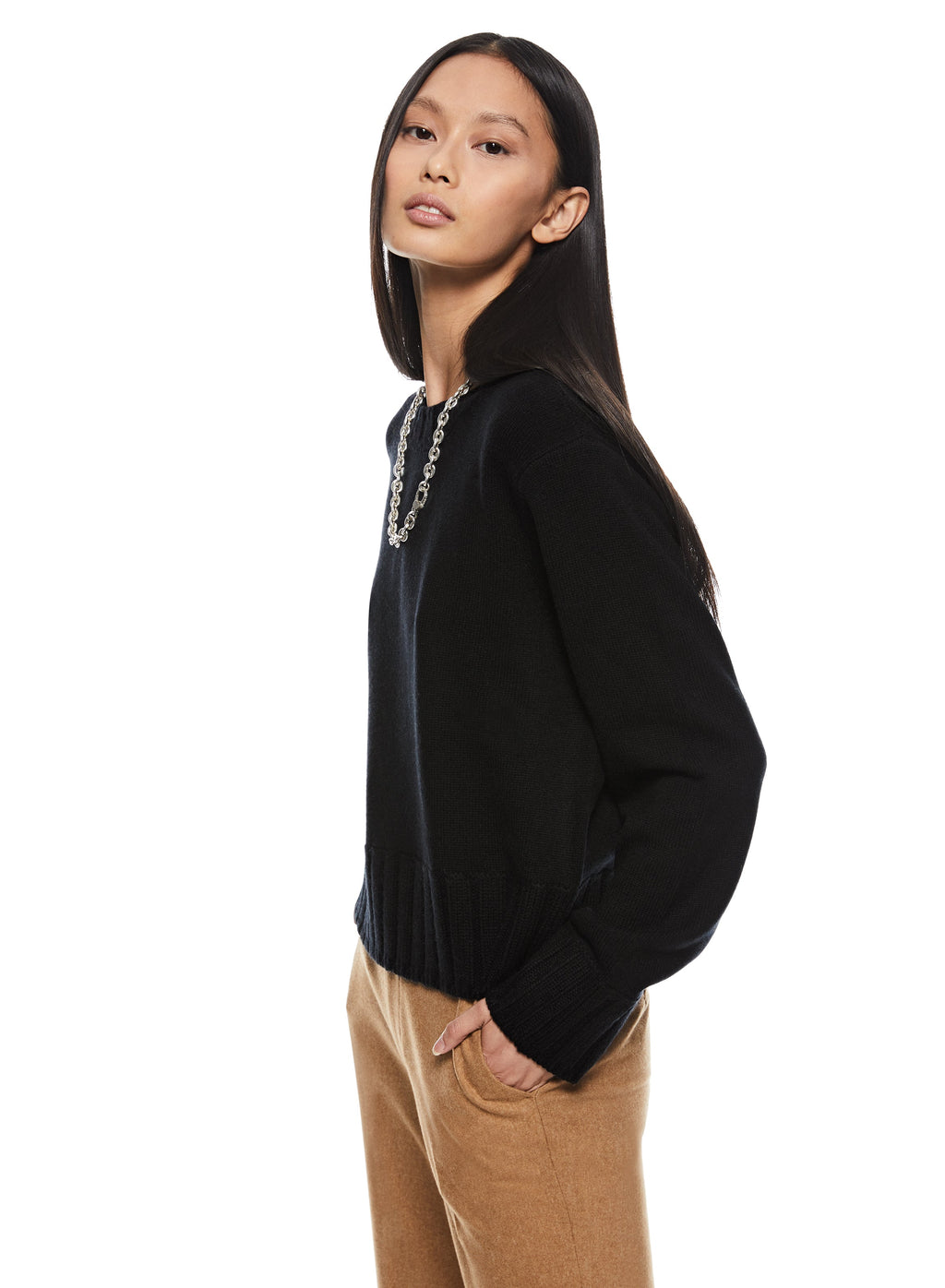 Cashmere-Blend Crewneck Sweater (Black)