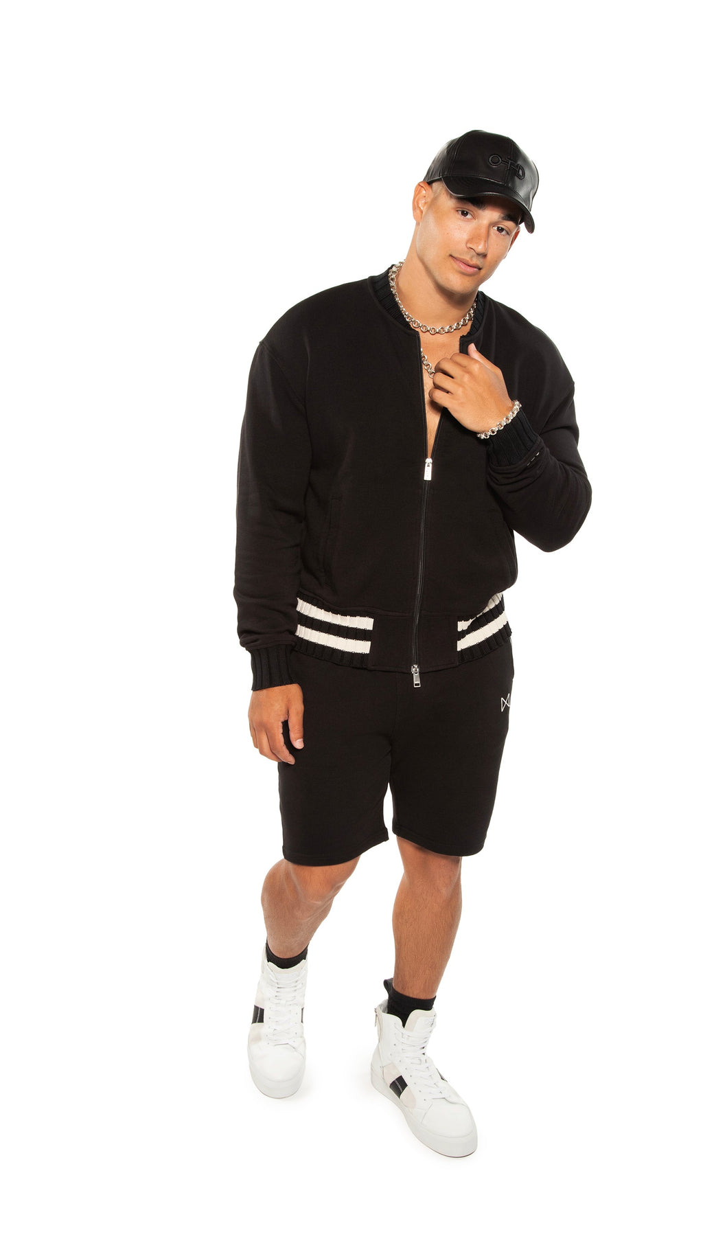 Knit Sweat Short With Pocket Stripe Detail (Black)