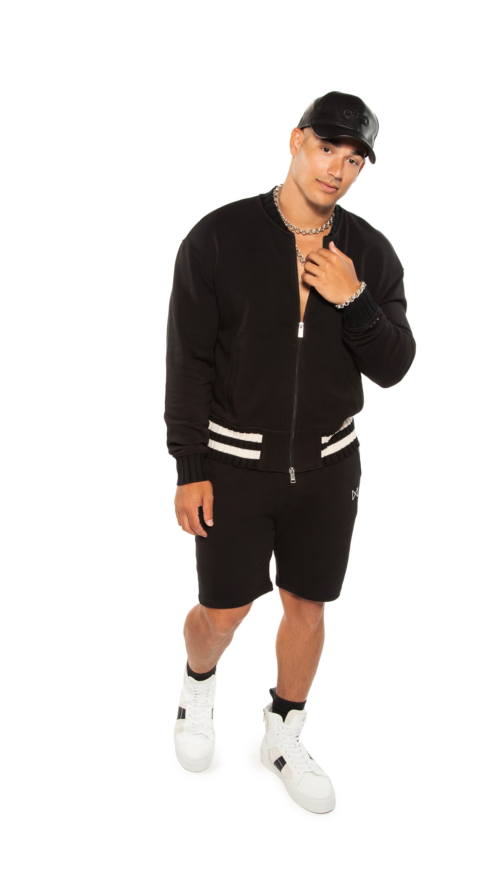 Knit Sweat Short With Pocket Stripe Detail (Black)