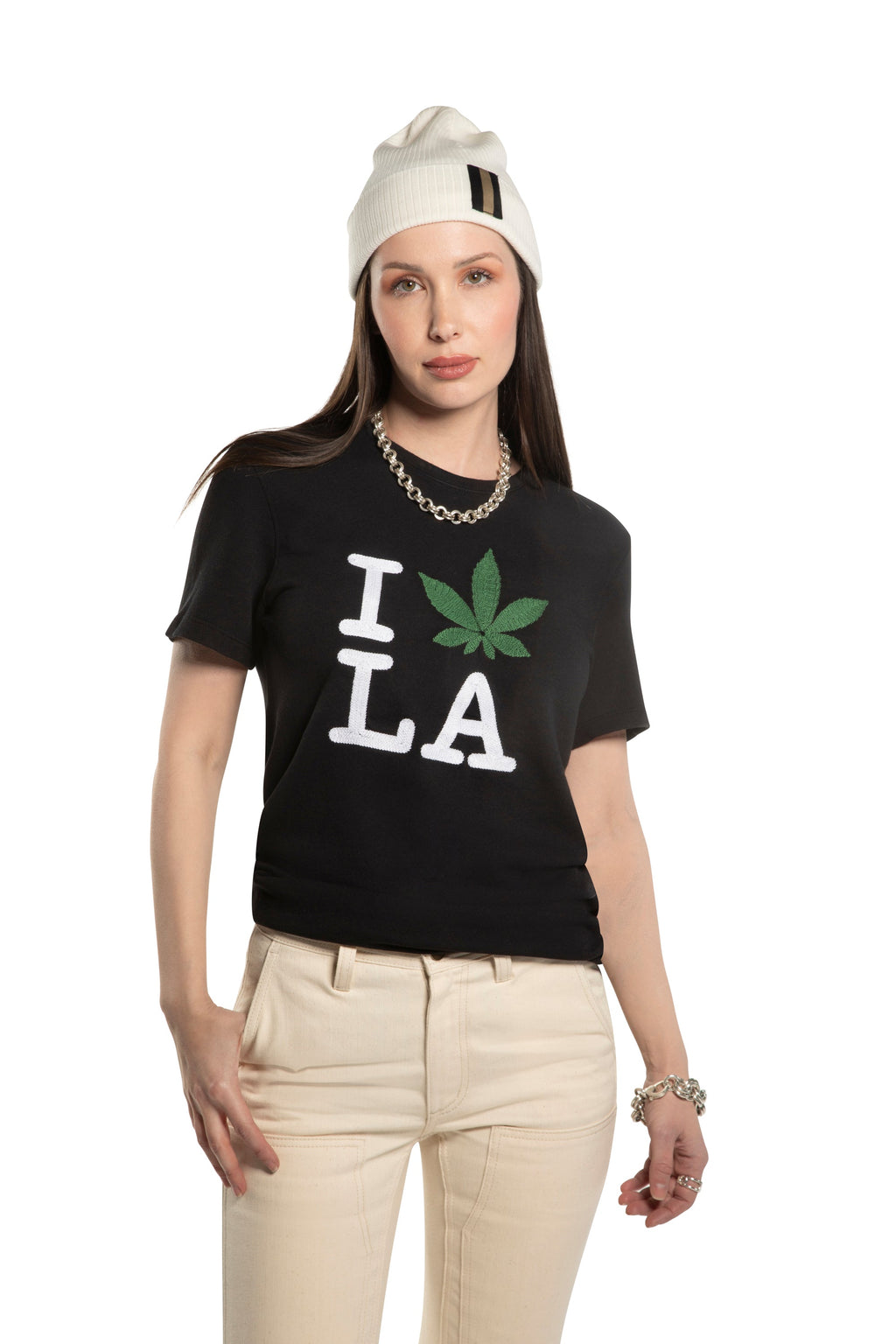 Embroidered la Loves Weed Short Sleeve Sweatshirt