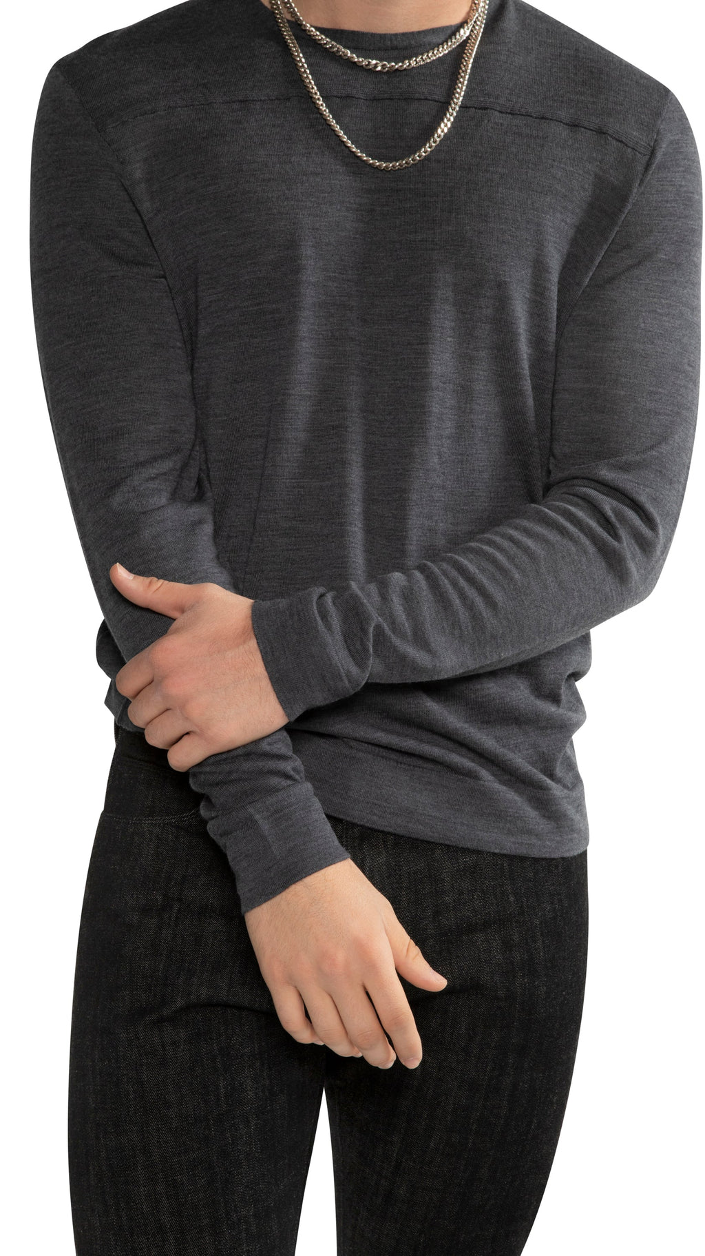 Long Sleeve Crewneck Sweater With Yoke Detail (Grey Heather)