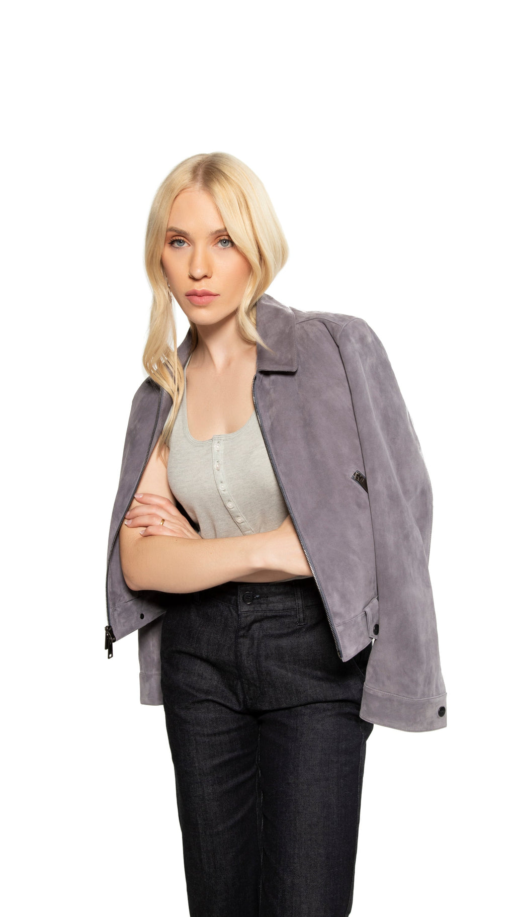Ultra-Fine Suede Zip Front M.C. Jacket