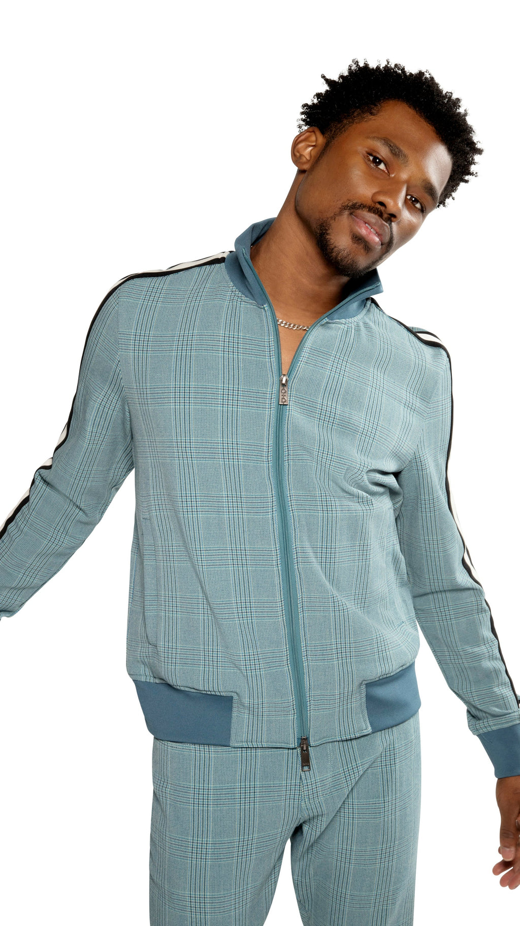 Zip Front Track Jacket With Trim Tape Detail (Teal Multi)