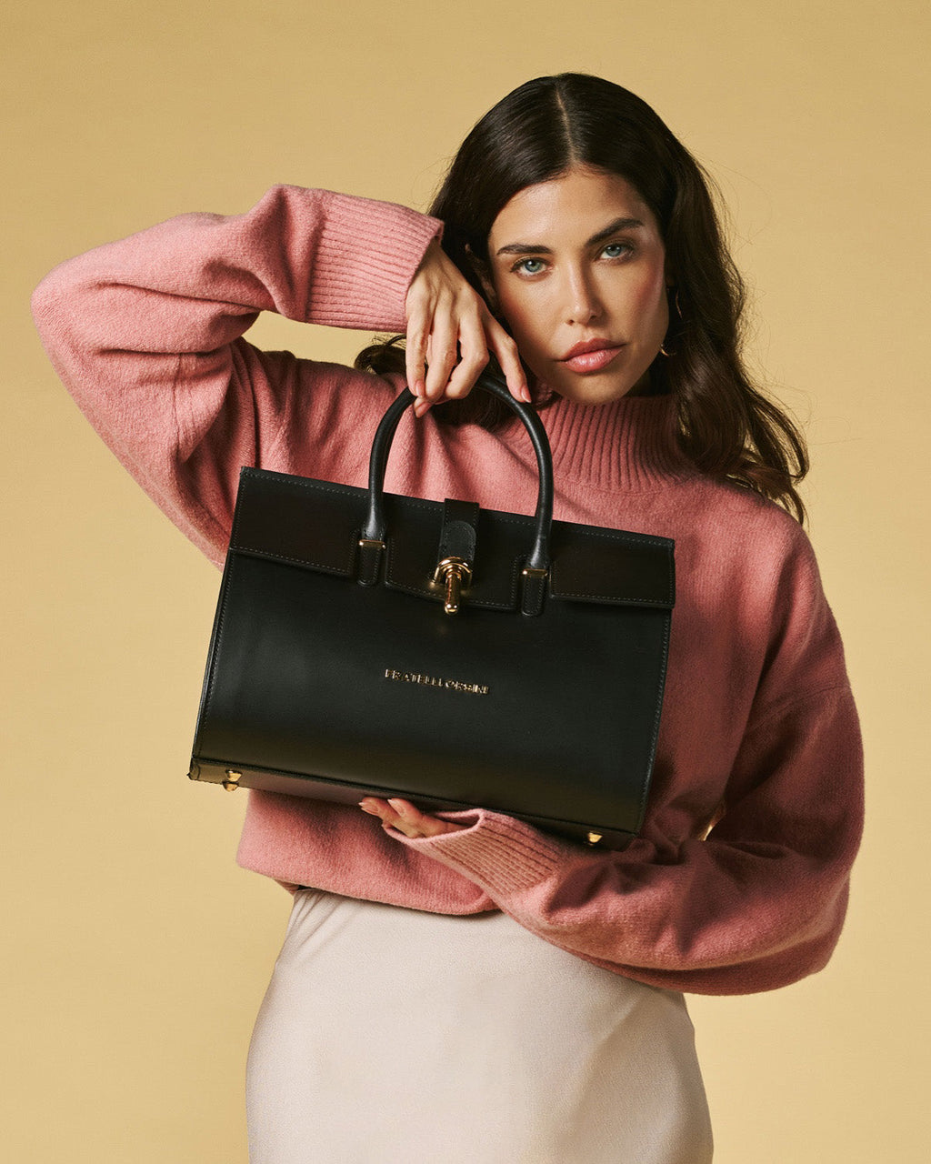 Oriana (black) - Italian calf leather women's handbag (with shoulder strap)