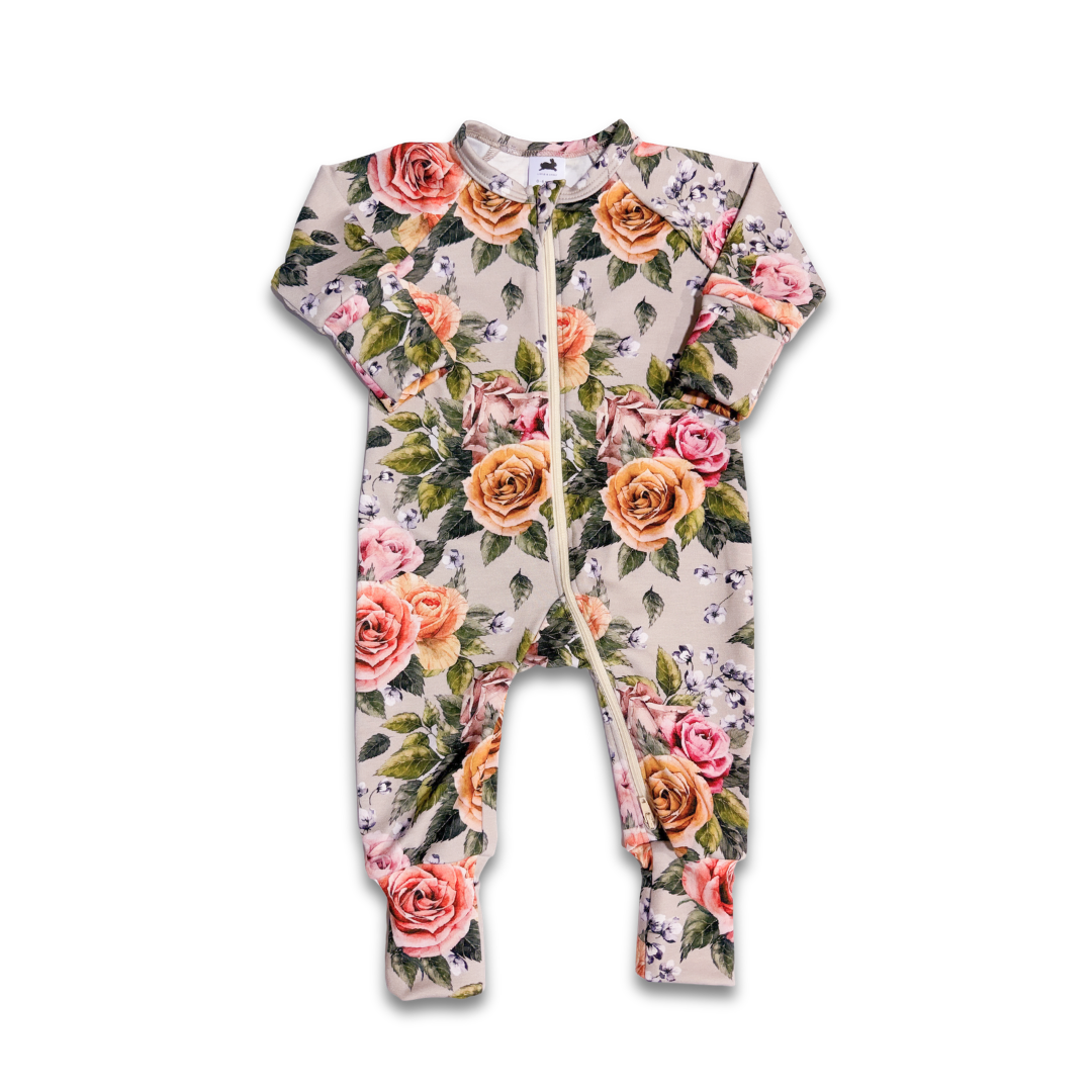 Bamboo Baby Zipper Footed Bodysuit | Antique Floral