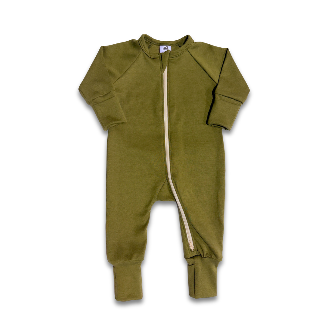 Bamboo Baby Zipper Footed Bodysuit | Olive
