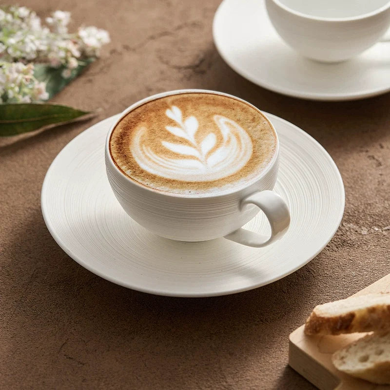 Artisan White Coffee Cup & Ceramics Set with Brushed Texture – Elegant Everyday Tableware