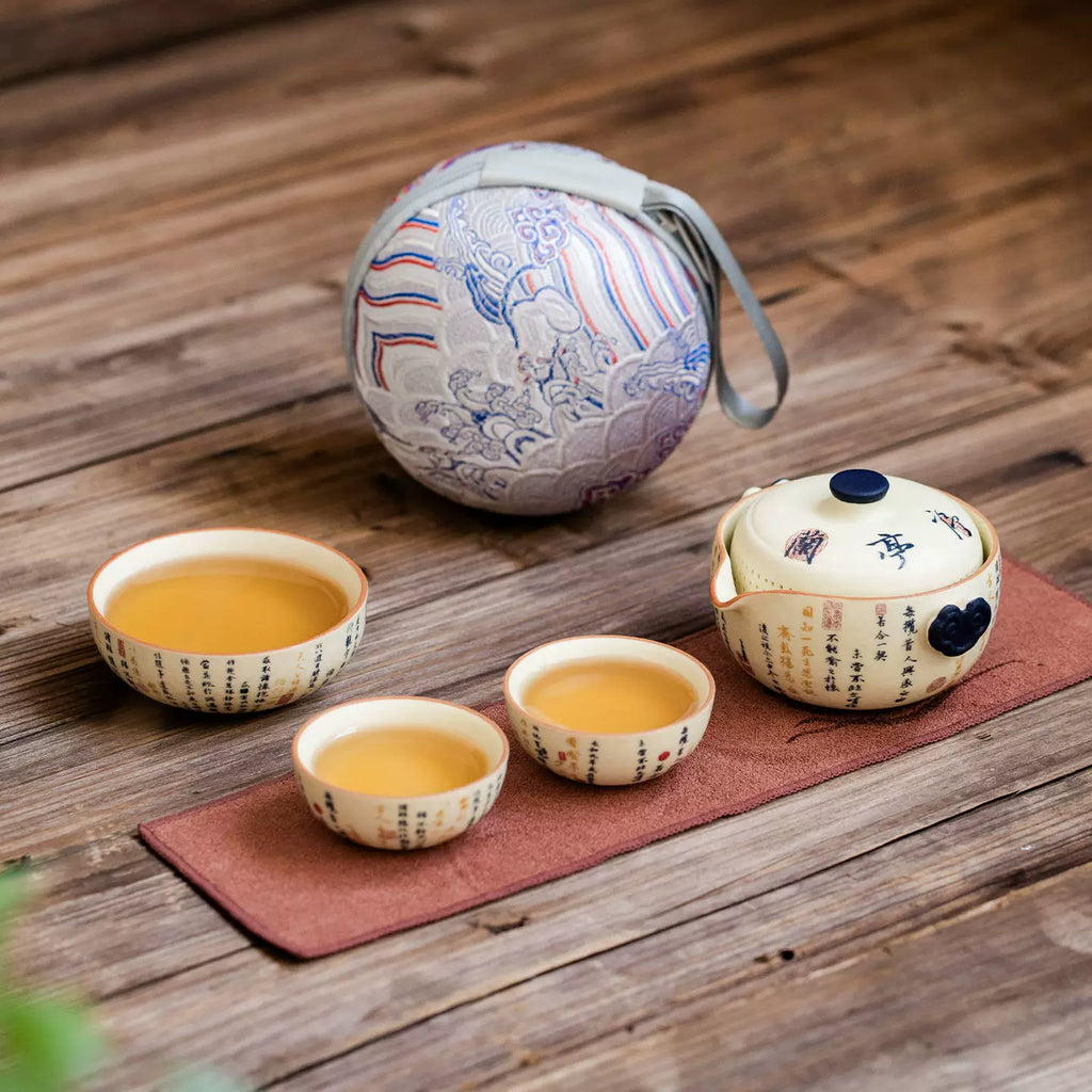 Portable Travel Tea Set – Yanmian White Porcelain with Ruyi Pot & Three Cups