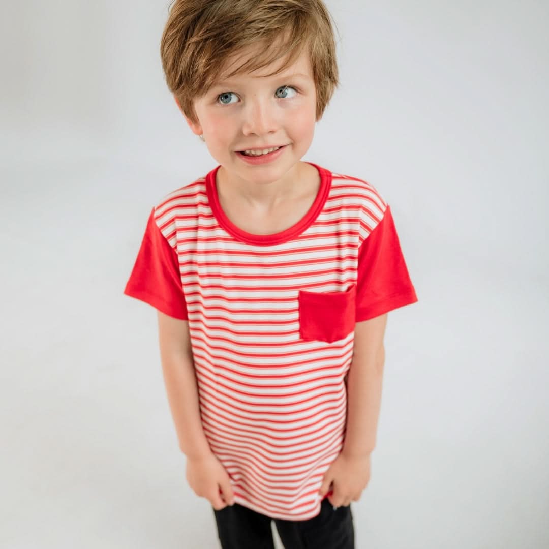 Baby/Kids' Bamboo Pocket T-Shirt | Berry Stripe