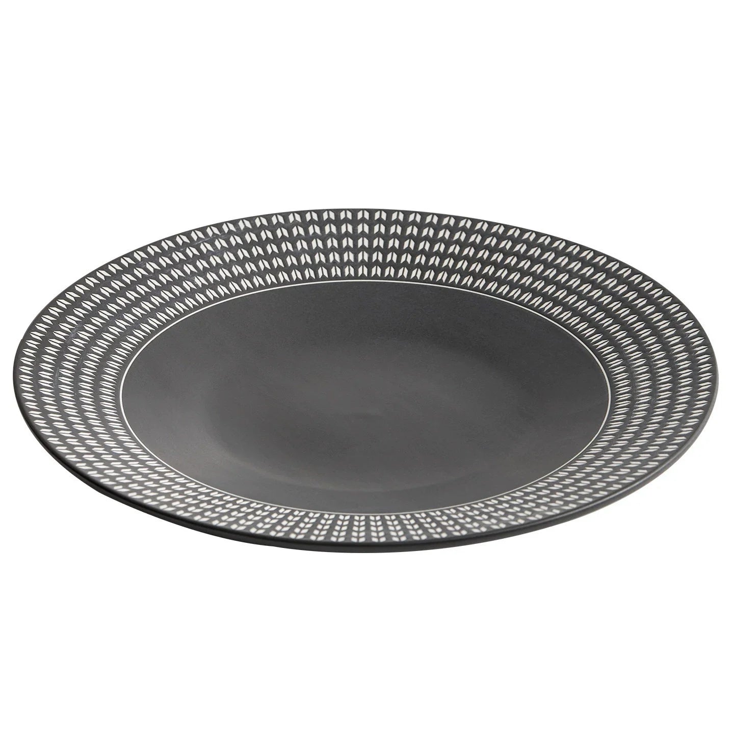 Chain-Link Geometric Matte Black Pasta Plate – Midnight Series
