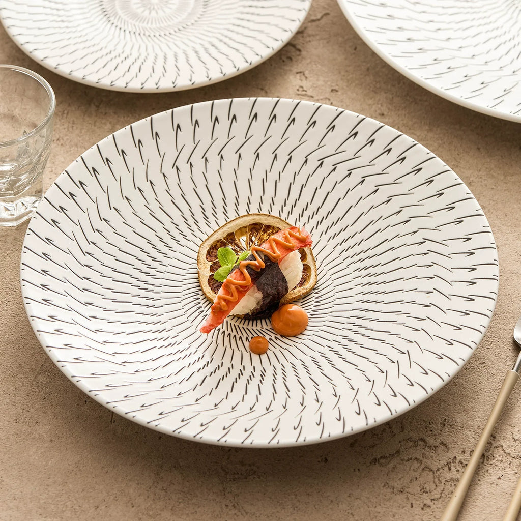 Radiant Pattern Ceramic Dinner Plate – Black & White Minimal Art Tableware