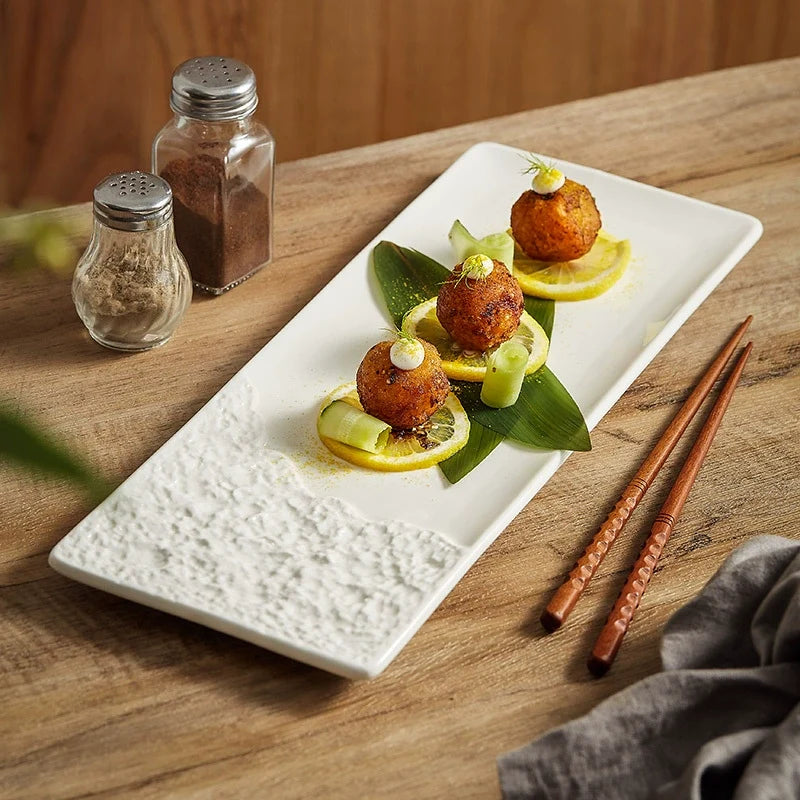 Artisan Stone-Edge Rectangular Ceramic Plate – 14.1" / 18.3"