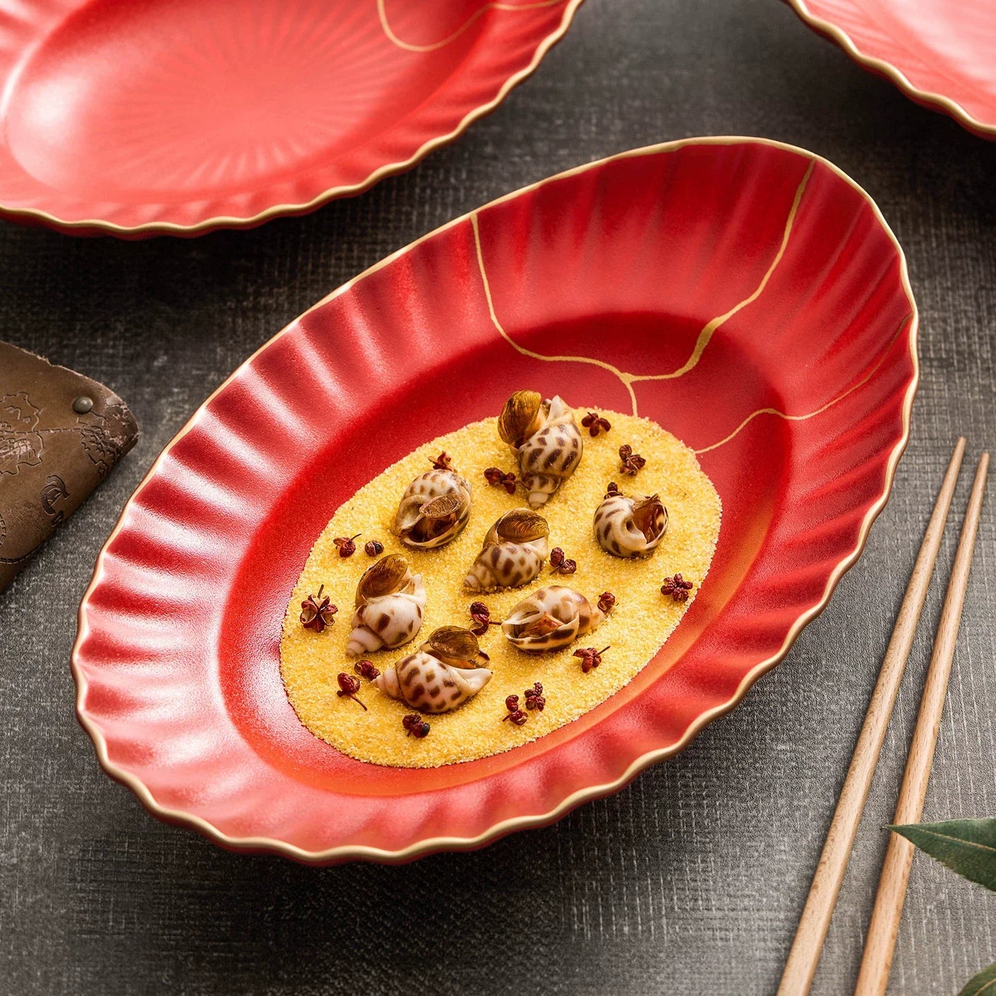 Red Vermilion Glazed Porcelain Serving Plate – Cold Dish Oval Plate Series