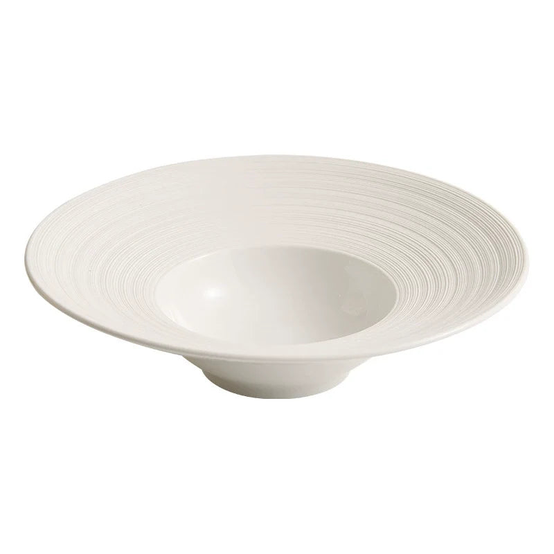 Handcrafted Ripple-Texture Wide-Rim Plate – 7.5" / 9" / 10" Fine Dining Ceramic Hat Plate