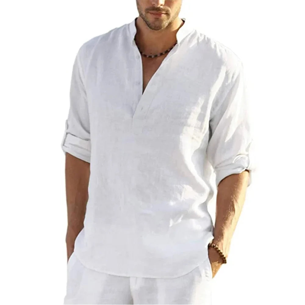 New Men's Casual Blouse Cotton Linen Shirt Loose Tops Long Sleeve Tee Shirt Spring Autumn Casual Handsome Men's Shirts