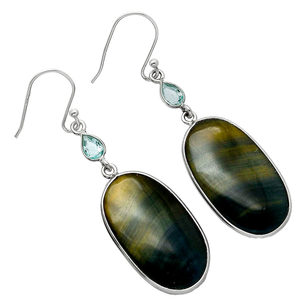 Blue Tiger Eye & Sky Blue Topaz Earrings E-1002 SDE85494