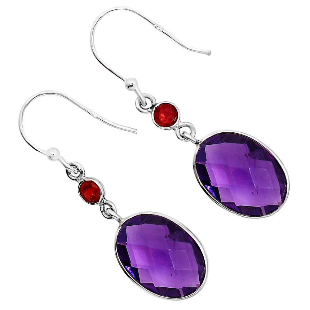 Amethyst Checker Briolette and Garnet Earrings E-1006 SDE91771