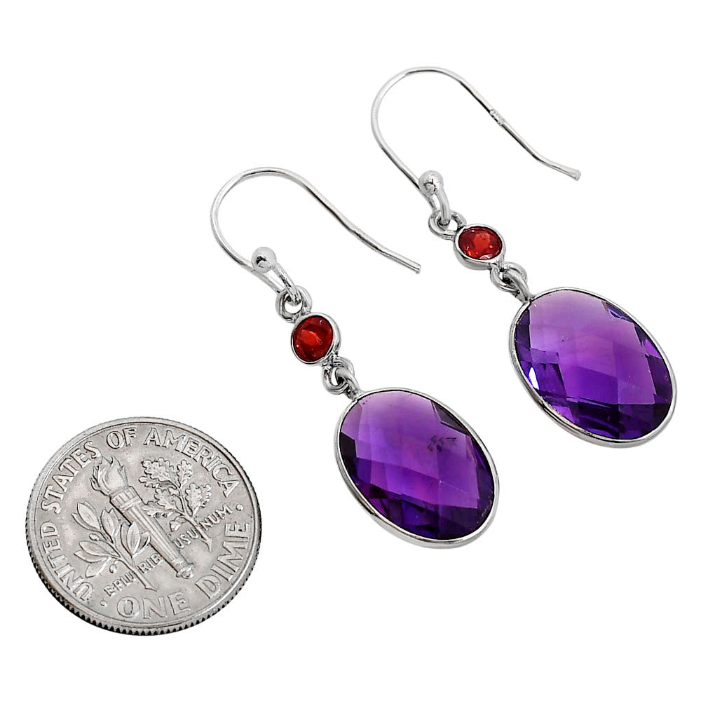 Amethyst Checker Briolette and Garnet Earrings E-1006 SDE91771