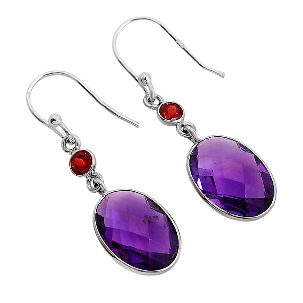 Amethyst Checker Briolette and Garnet Earrings E-1006 SDE91771