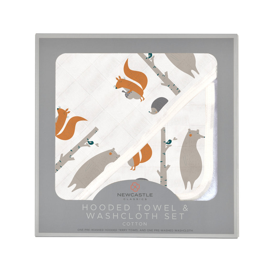 Forest Friends Cotton Hooded Towel and Washcloth Set