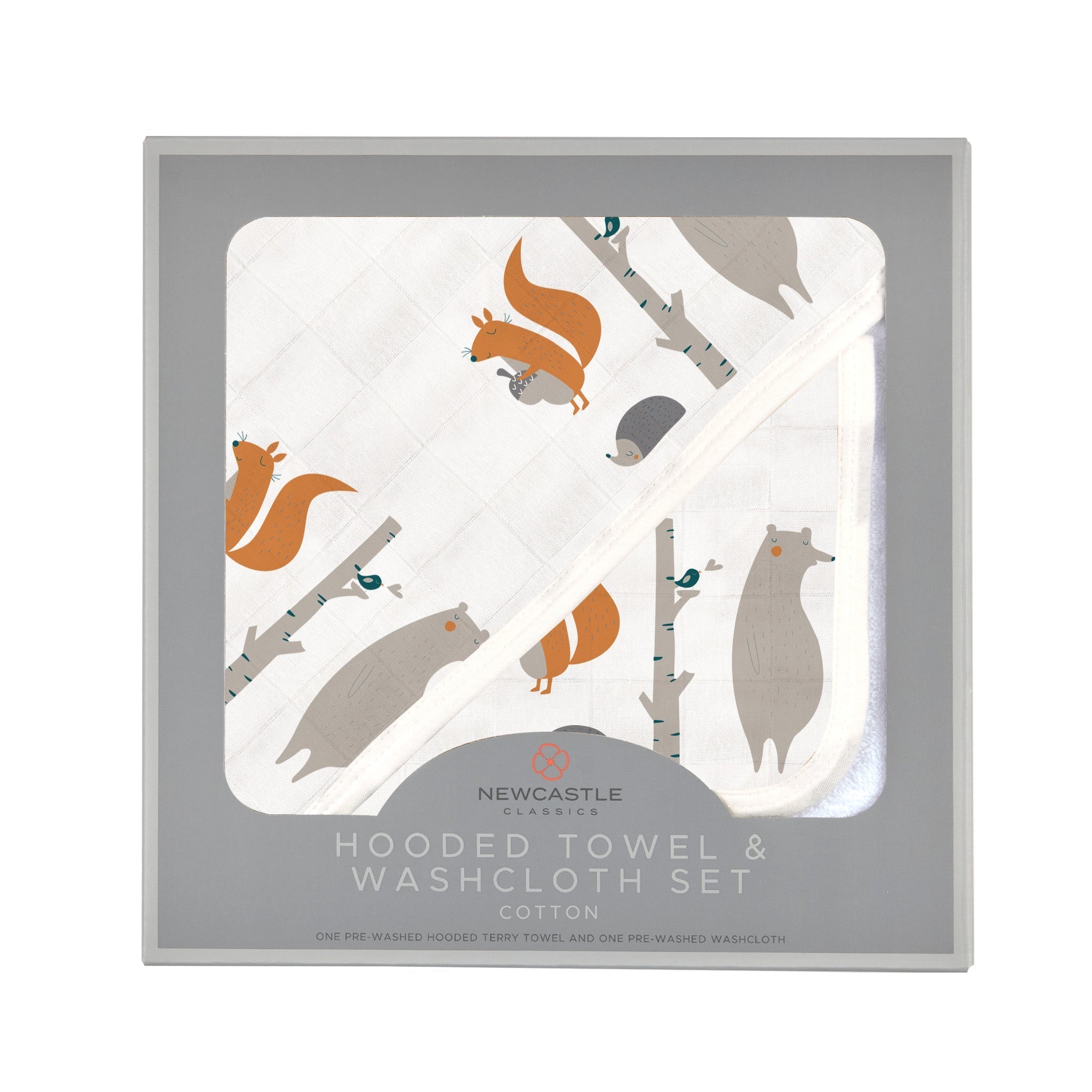 Forest Friends Cotton Hooded Towel and Washcloth Set