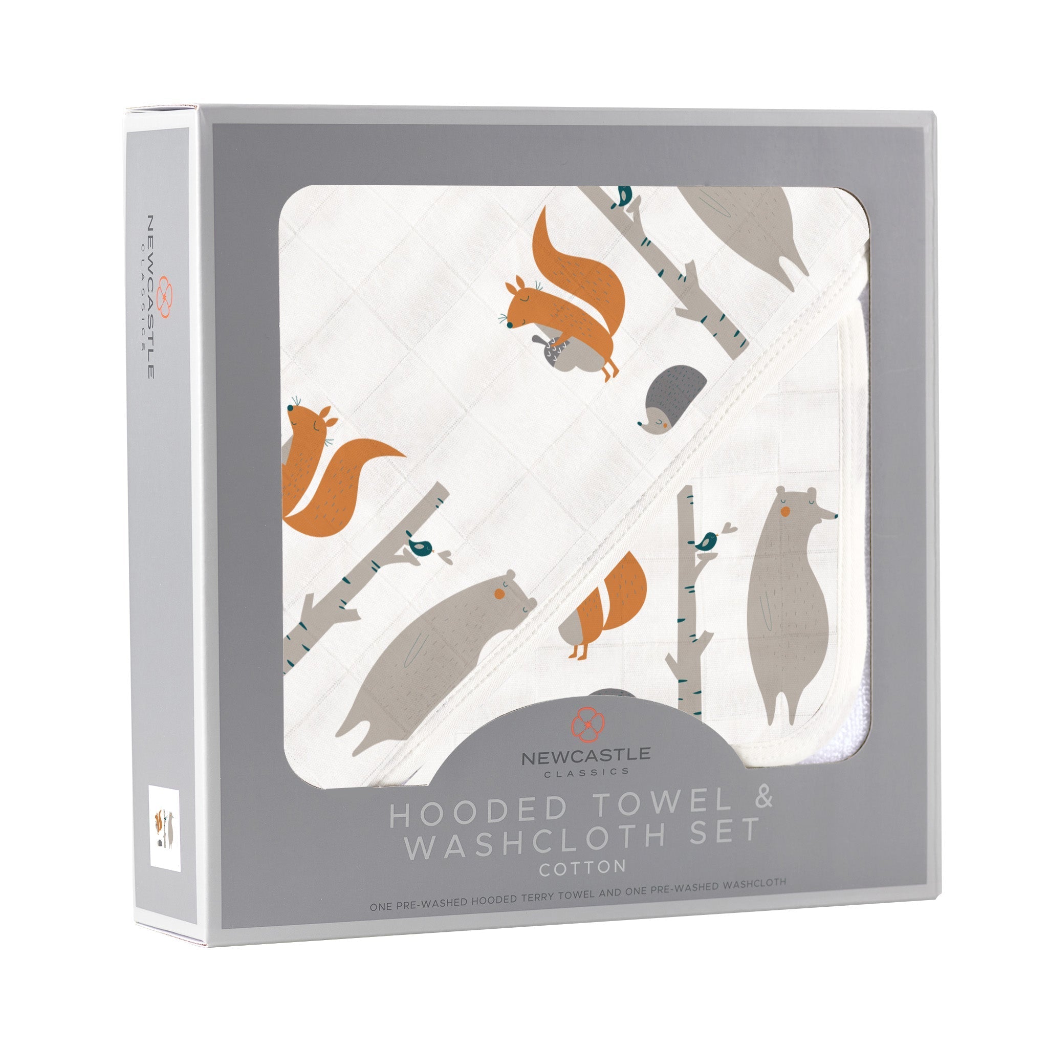 Forest Friends Cotton Hooded Towel and Washcloth Set
