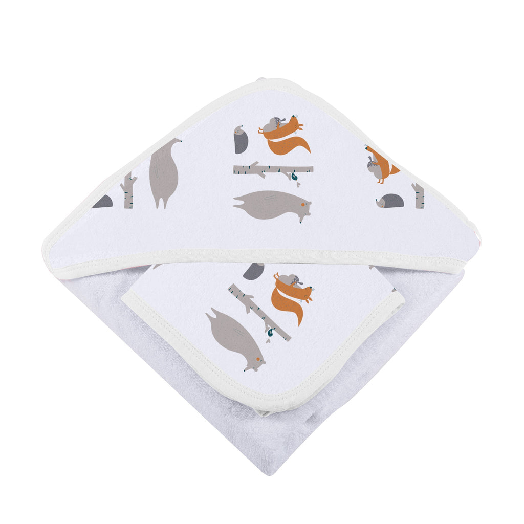 Forest Friends Cotton Hooded Towel and Washcloth Set