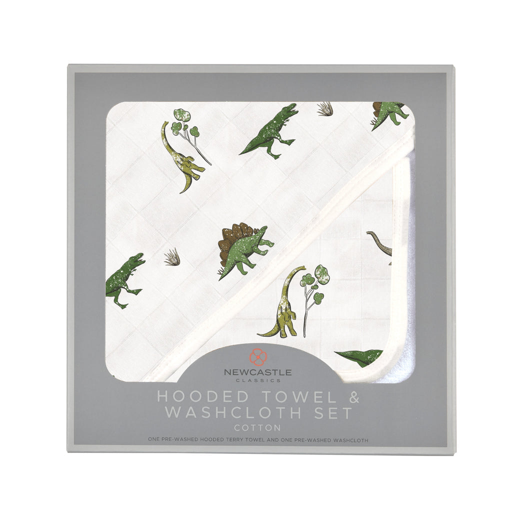 Dino Days Cotton Hooded Towel and Washcloth Set