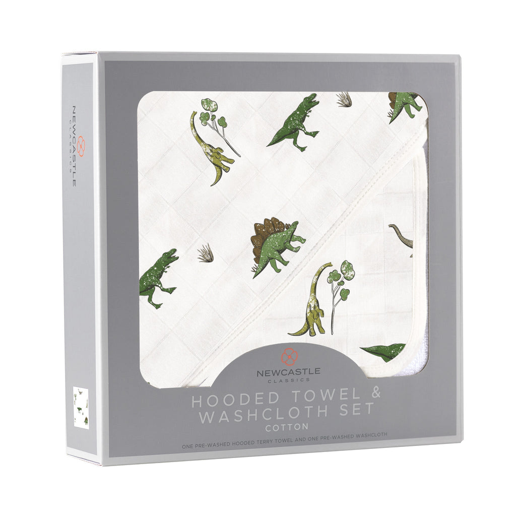 Dino Days Cotton Hooded Towel and Washcloth Set