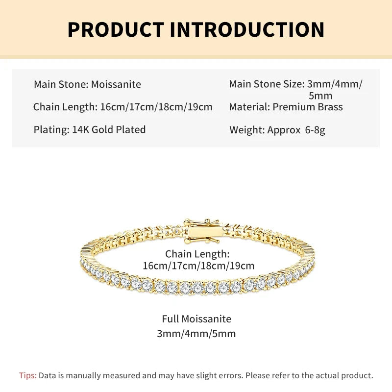 3mm D Color Moissanite Tennis Bracelet – Elegant Women's Fine Jewelry Bracelet (16cm)