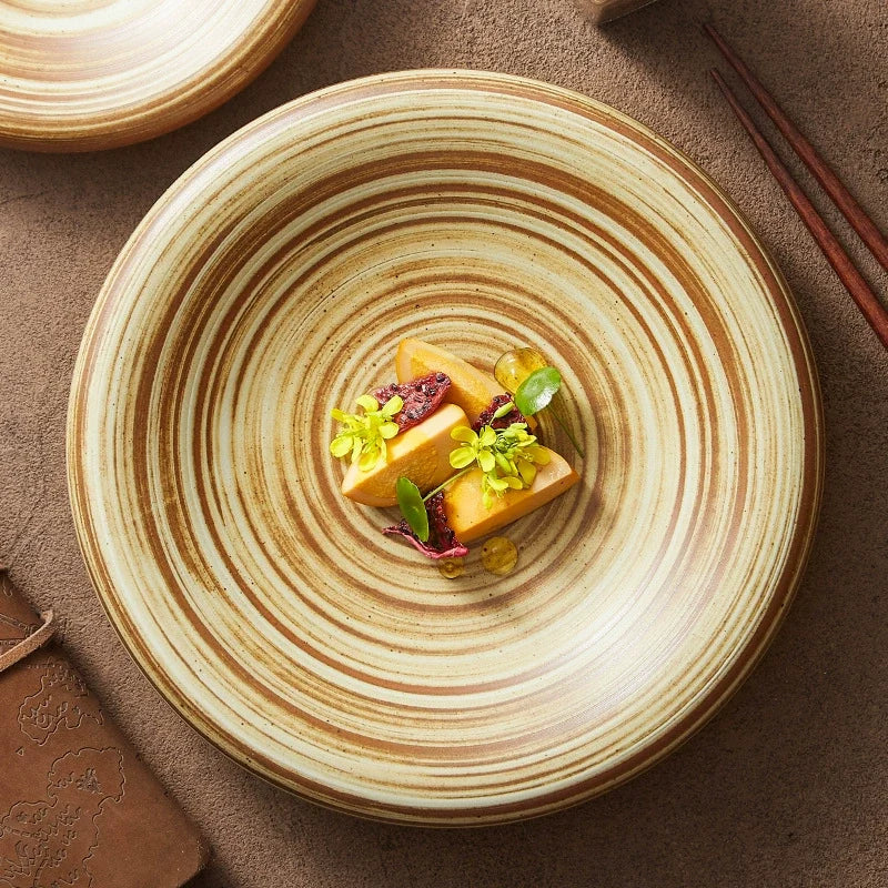 Handcrafted Spiral Stoneware Plate – Shallow Round Dish for Pasta or Salad