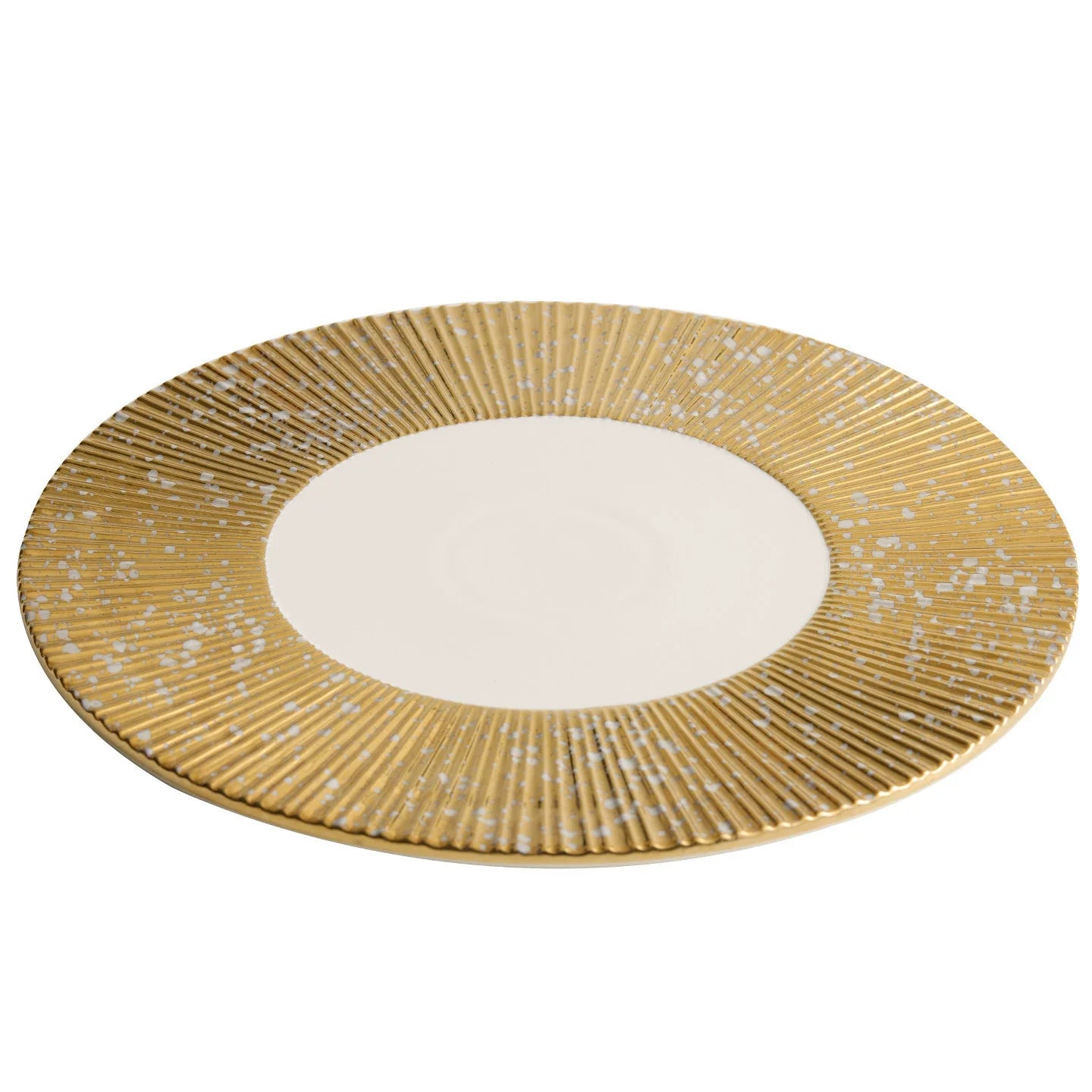 Golden Radial Gear Charger Plate – 12-Inch Artisanal Ceramic Presentation Plate