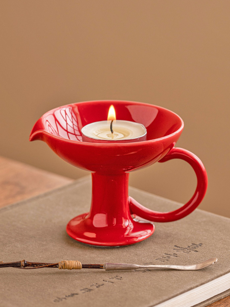 Ceramic Pedestal Candle Holder with Handle – Nordic Style Tealight Stand