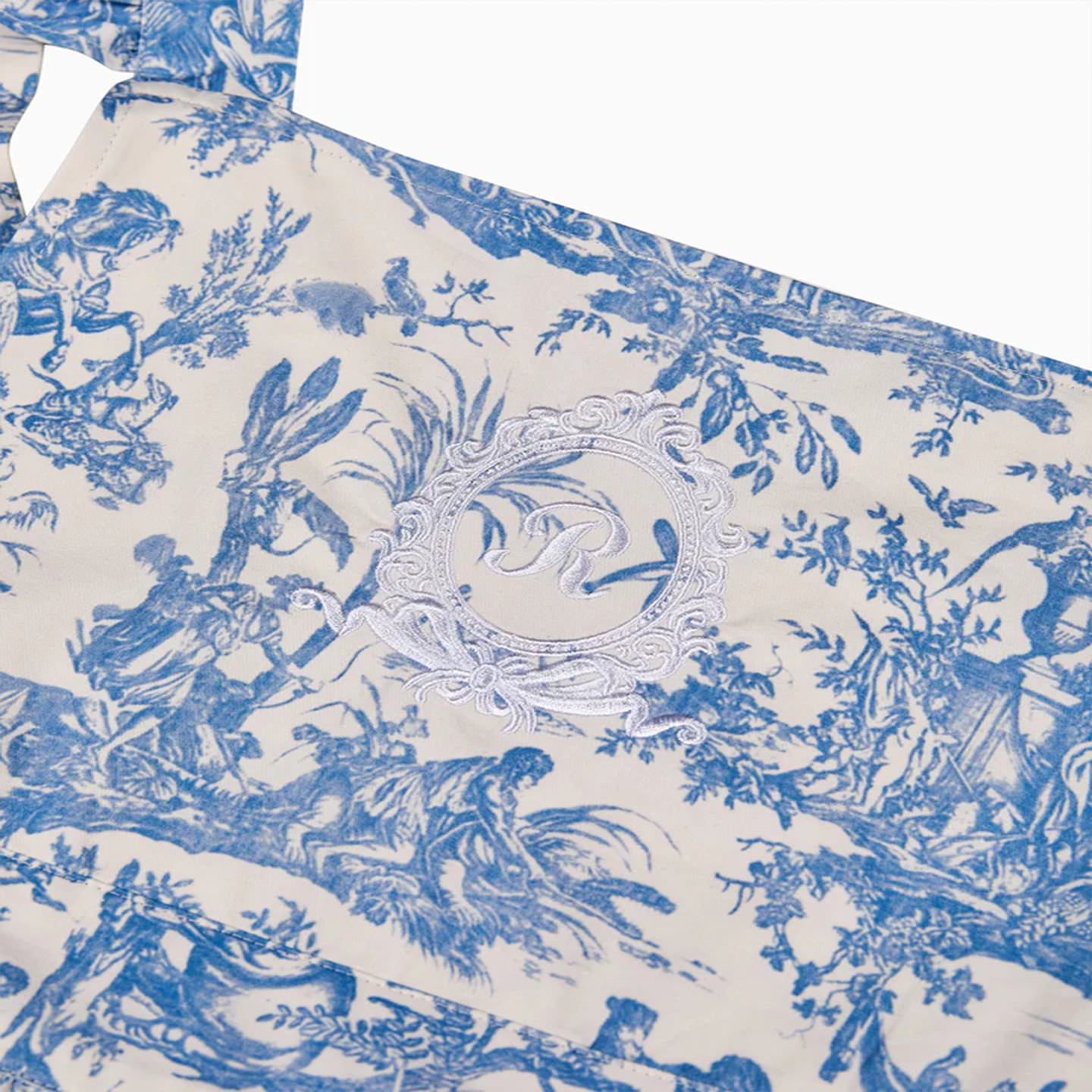 French Toile de Jouy Premium Cotton Apron with Royal Embroidery