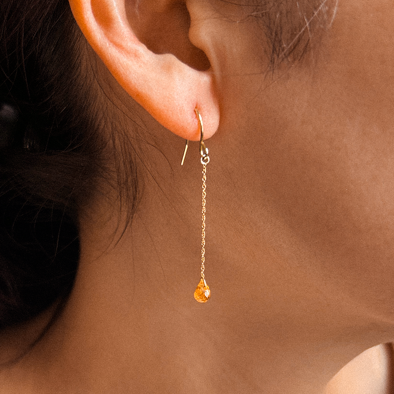 Spessartite Garnet Drop Earrings | 14K Gold