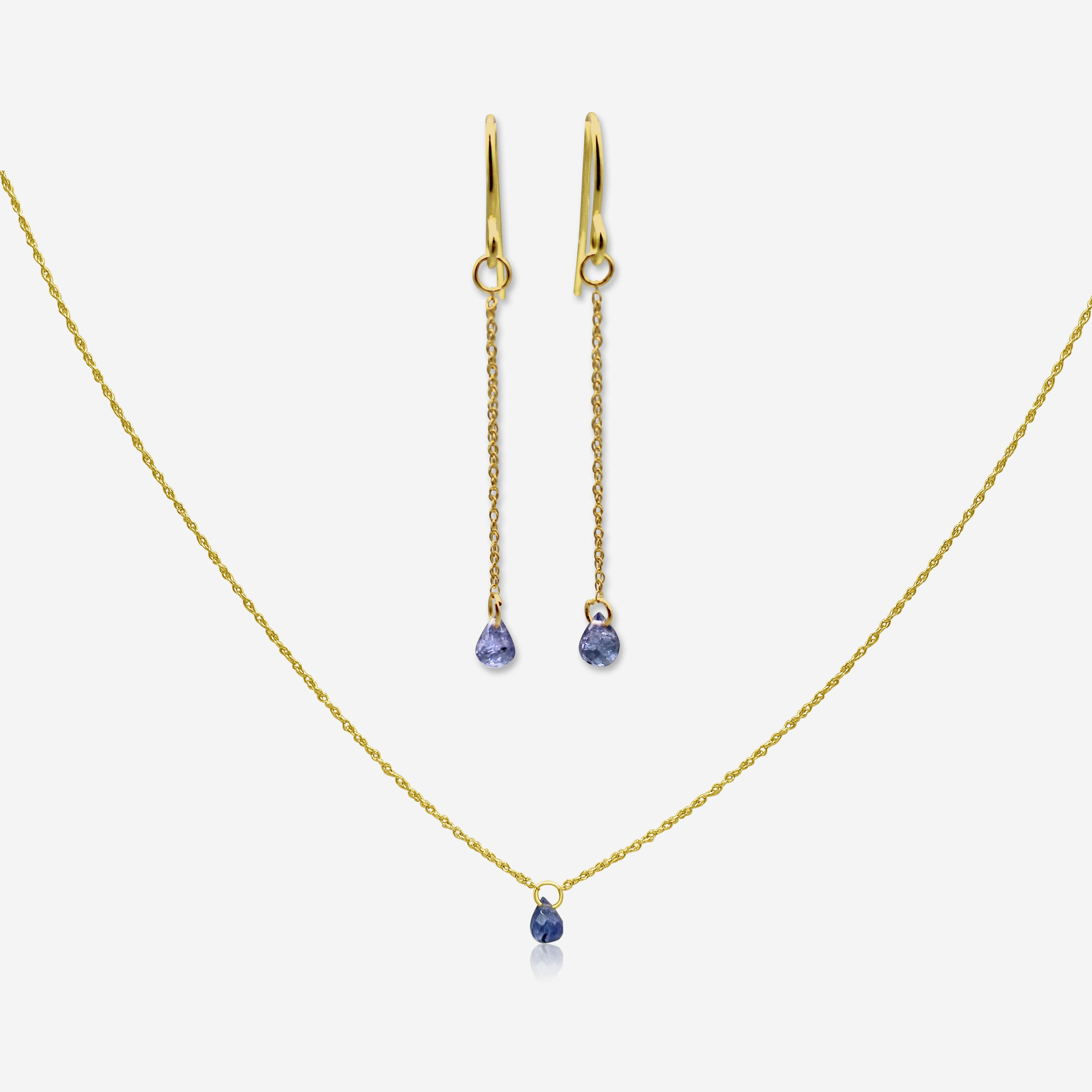 Tanzanite Drop Earrings & Necklace Set | 14K Gold