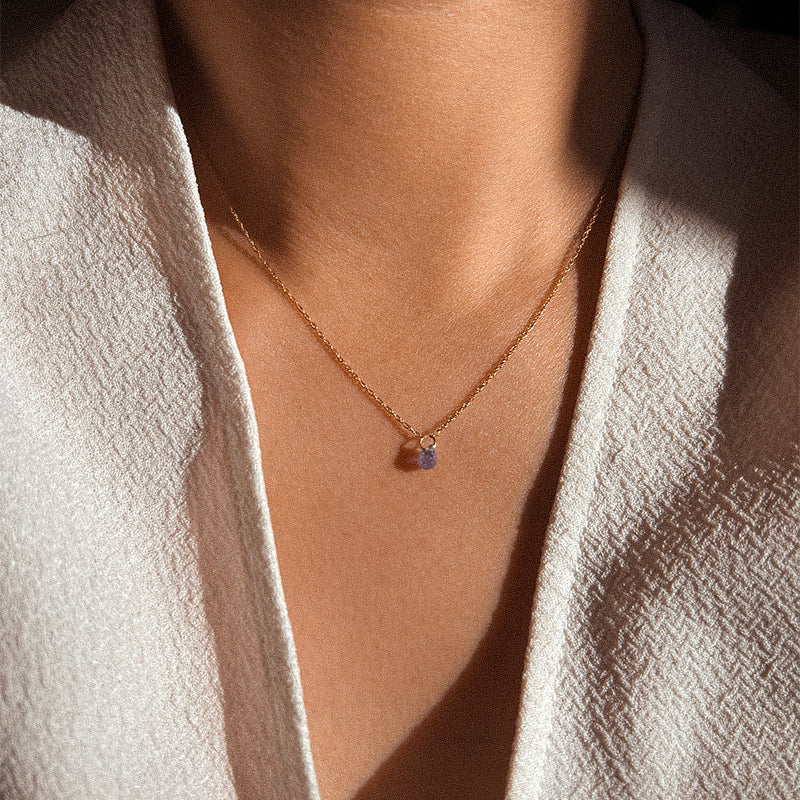 Tanzanite Drop Pendant Necklace | 14K Gold