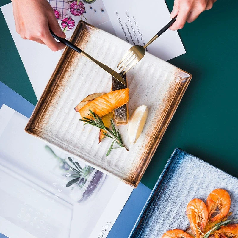 Textured Square Presentation Plate — Modern Fine Dining Statement Piece