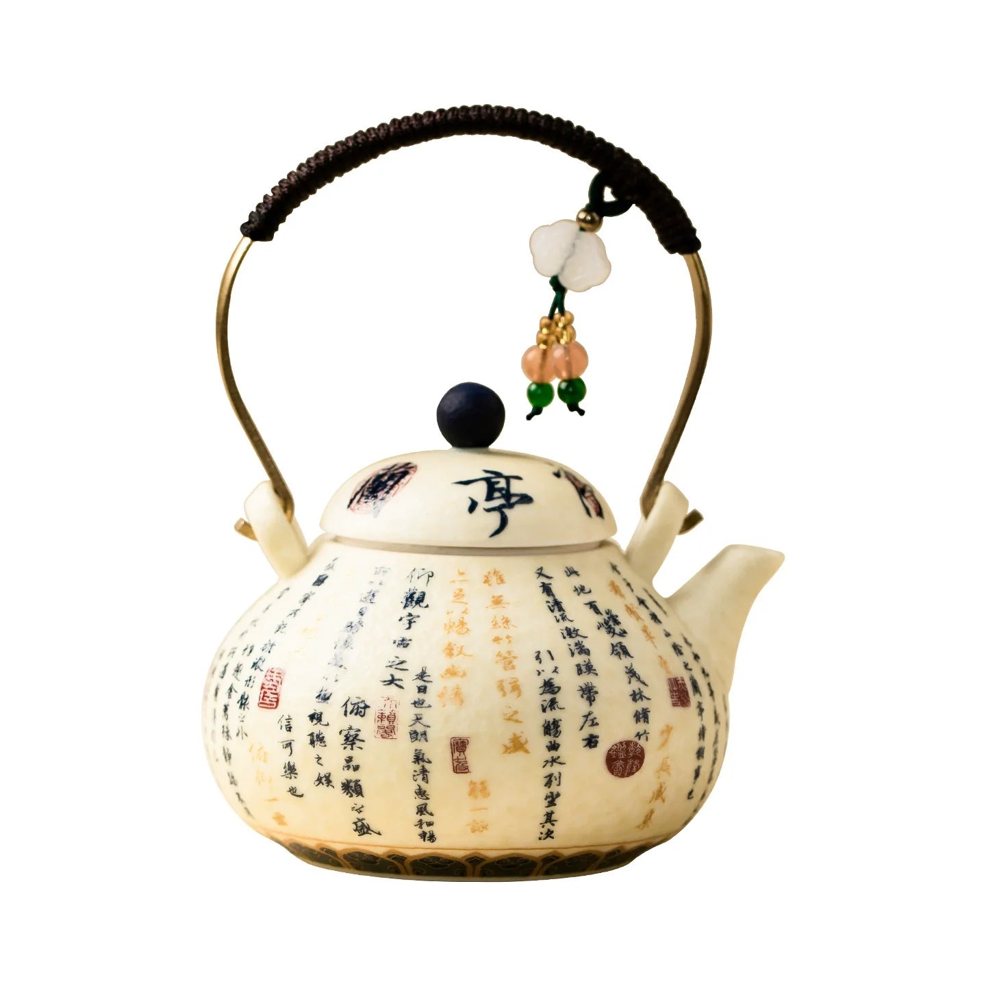 Yanmian White Porcelain Calligraphy Teapot with Handle – Lantingxu Series