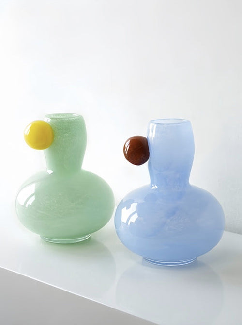 Handblown Jelly Bean Dopamine Flower Vase – Whimsical Bubble Glass Centerpiece