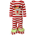 AnnLoren Baby Toddler Girls Boutique Christmas Reindeer Red Striped Romper