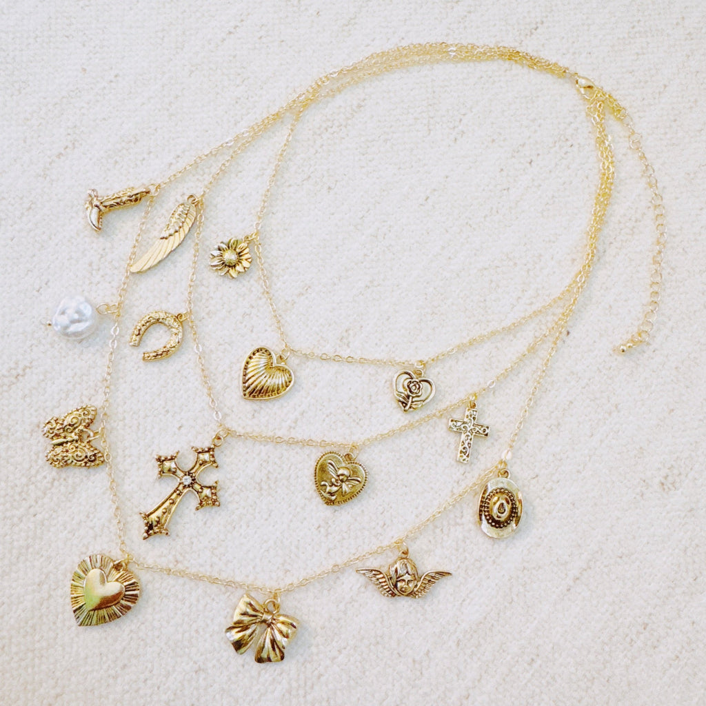 Vintage Charm Triple Layered Necklace - Gold Layered Necklace and Extender